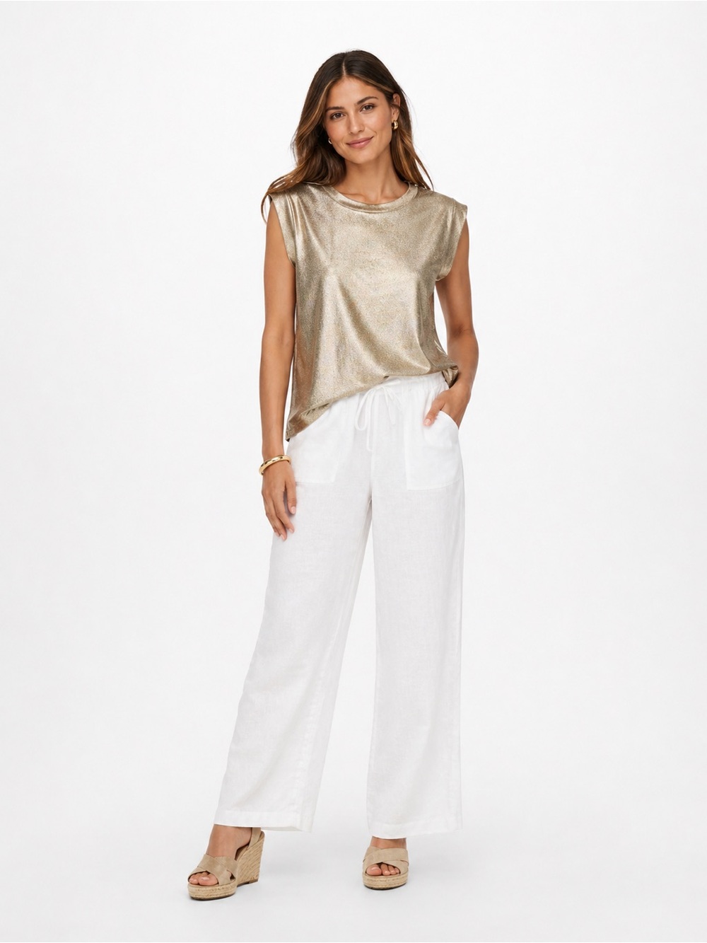 Porridge Anthropologie Gold Metallic Shine Glam Sleeveless Tank Top Shell